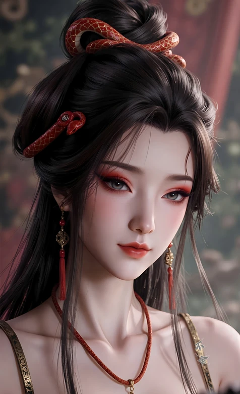 国风写实古风美人·牧神记龙蛟女·红蛇发饰红妆魅惑 古风壁纸 – 高清 桌面壁纸 开放版权素材 免费下载 手机电脑通用