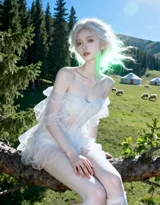 白发仙气少女·草原牧歌唯美写真 清新森系女生摄影图