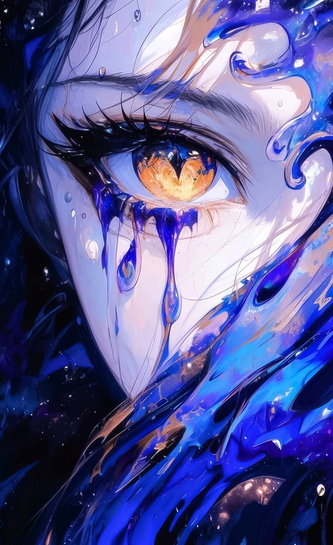 兽瞳少女·蓝焰泪滴 二次元暗黑奇幻手机壁纸-iPhone17-1
