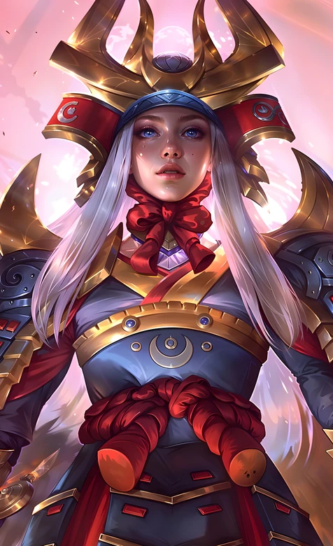 月相武士铠甲白发角色·二次元游戏风·手游精美皮肤壁纸 – 高清 桌面壁纸 开放版权素材 免费下载 手机电脑通用背景图