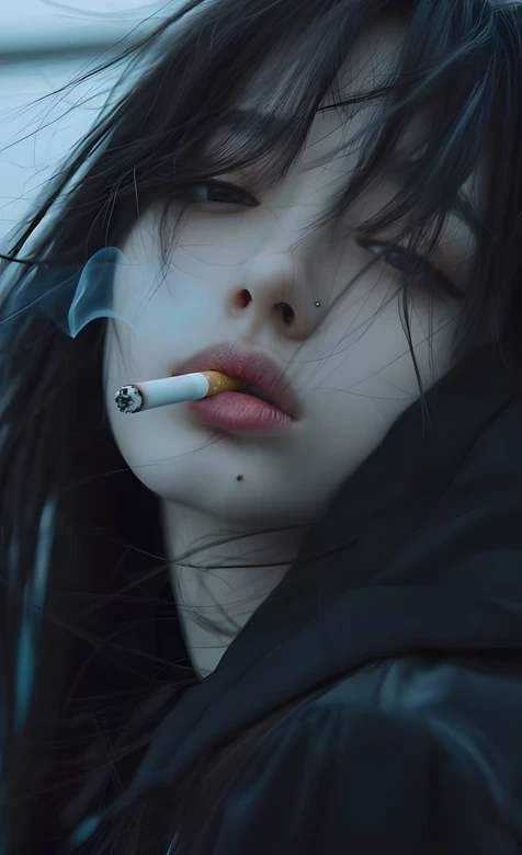 暗黑风清冷抽烟少女·氛围感原创手机壁纸 – 高清 桌面壁纸 开放版权素材 免费下载 手机电脑通用背景图