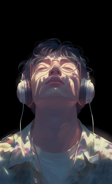 听音乐的眼镜帅哥·写实唯美风 氛围感男生手机壁纸 – 高清 桌面壁纸 开放版权素材 免费下载 手机电脑通用背景图