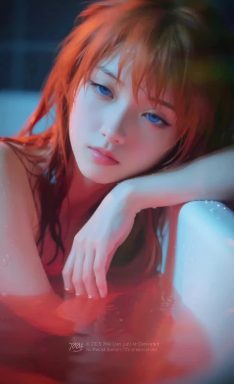 红发少女·柔雾水光 蓝眸少女浴缸唯美壁纸 唯美AI生成动态手机壁纸 二次元治愈系 – 高清 桌面壁纸 开放版权素材