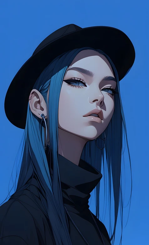 蓝发酷感少女·暗黑风插画 高人气潮酷手机壁纸 – 高清 桌面壁纸 开放版权素材 免费下载 手机电脑通用背景图
