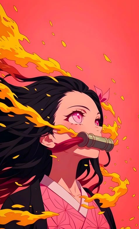 祢豆子·火焰环绕 鬼灭之刃日漫二次元热血风壁纸 – 高清 桌面壁纸 开放版权素材 免费下载 手机电脑通用背景图