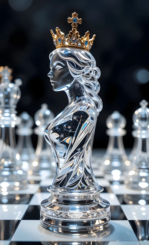 水晶国际象棋皇后·星空纹皇冠精致风 高端棋类壁纸 – 高清 桌面壁纸 开放版权素材 免费下载 手机电脑通用背景图