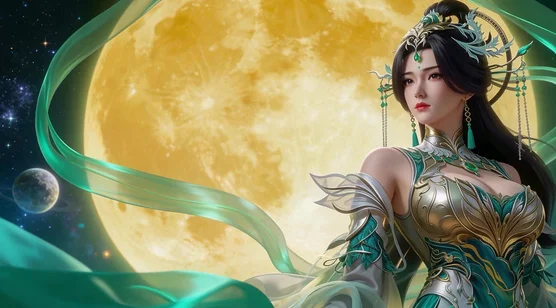 国风仙侠人物·柳神·绿金华服月下飘带·游戏国漫动态电脑壁纸 – 高清 桌面壁纸 开放版权素材 免费下载 手机电脑通用