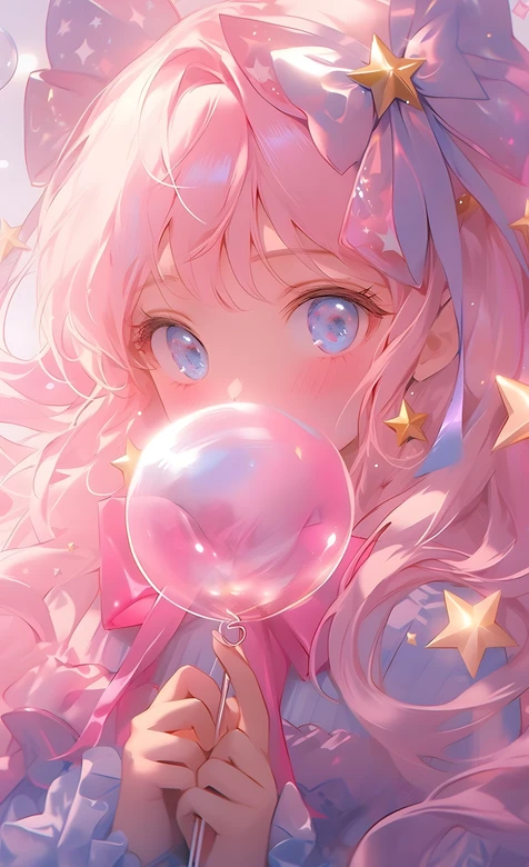 粉发少女·泡泡星星 梦幻唯美手机壁纸精选 – 高清 桌面壁纸 开放版权素材 免费下载 手机电脑通用背景图
