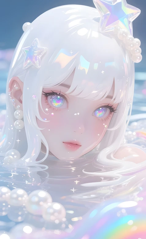 白发星饰少女·梦幻水漾风 珍珠水漾梦幻壁纸 – 高清 桌面壁纸 开放版权素材 免费下载 手机电脑通用背景图