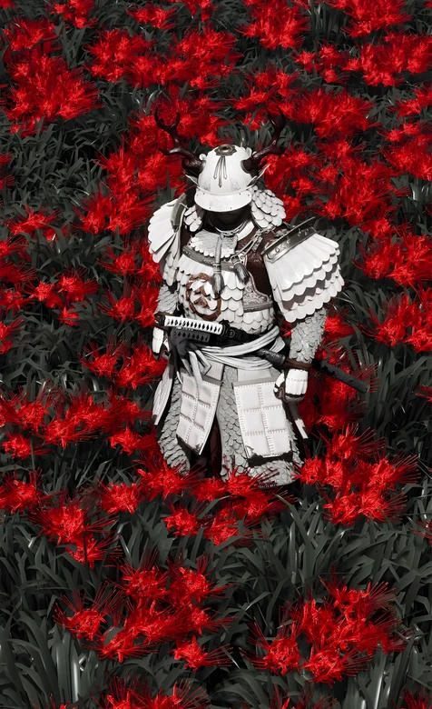 对马岛之魂·白甲鹿角武士·暗黑国风 曼珠沙华花海 游戏壁纸精选 – 高清 桌面壁纸 开放版权素材 免费下载 手机电脑