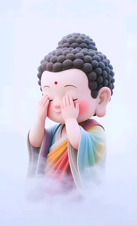 Q版如来·萌系捧脸国漫风 禅意治愈手机壁纸款 – 高清 桌面壁纸 开放版权素材 免费下载 手机电脑通用背景图