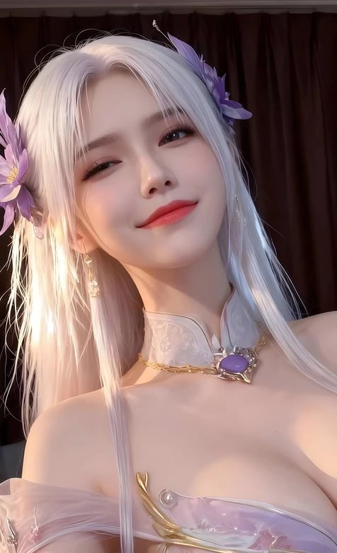 银发古风少女·紫花配饰 国风唯美古风美女壁纸 – 高清 桌面壁纸 开放版权素材 免费下载 手机电脑通用背景图