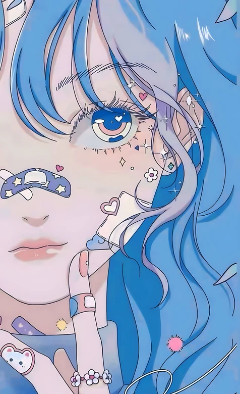 蓝发少女·梦幻甜美元素 原创插画高人气少女系手机壁纸 – 高清 桌面壁纸 开放版权素材 免费下载 手机电脑通用背景图