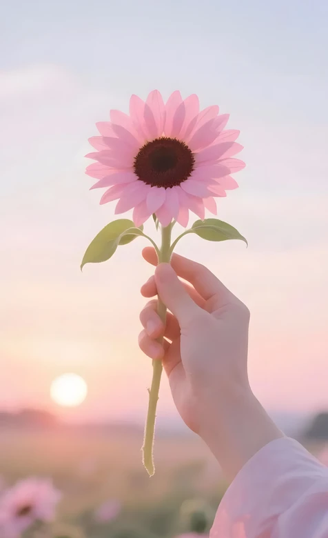 手捧粉向日葵·唯美日落黄昏 治愈系手机壁纸精选 – 高清 桌面壁纸 开放版权素材 免费下载 手机电脑通用背景图