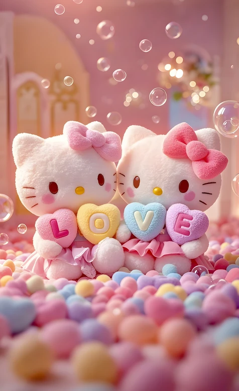 Hello Kitty双玩偶·LOVE爱心 梦幻甜美少女心壁纸 – 高清 桌面壁纸 开放版权素材 免费下载 手机电脑