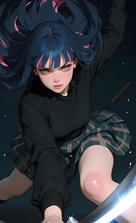 蓝发粉挑染双刀少女·二次元暗黑战斗风插画·高人气手机壁纸 – 高清 桌面壁纸 开放版权素材 免费下载 手机电脑通用背