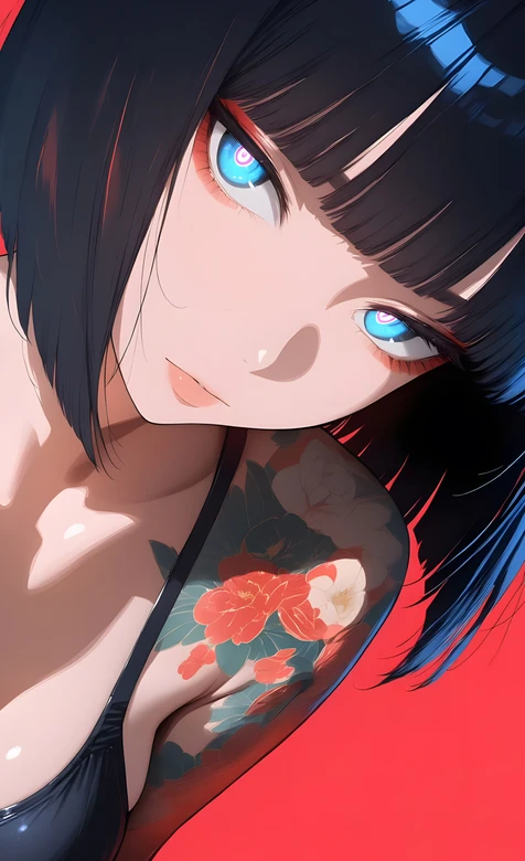 暗黑风少女·蓝眼花卉纹身 高质感手机壁纸 – 高清 桌面壁纸 开放版权素材 免费下载 手机电脑通用背景图