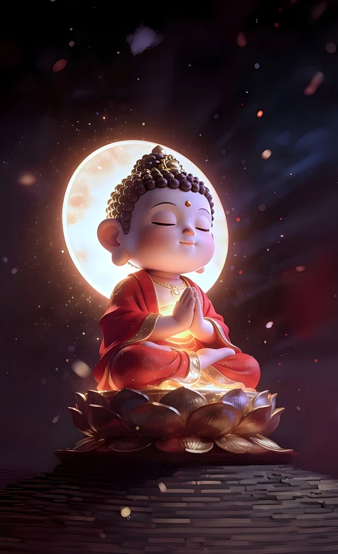 Q版如来·合十禅坐 国漫唯美风 满月禅光手机壁纸 – 高清 桌面壁纸 开放版权素材 免费下载 手机电脑通用背景图