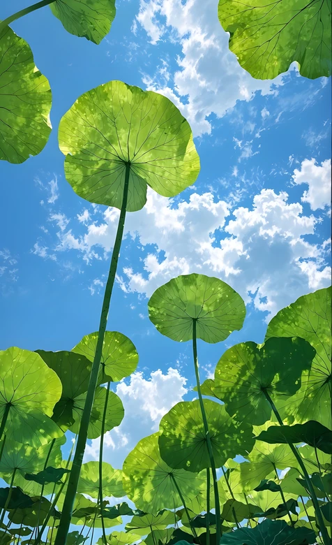夏日莲叶蓝天·清新唯美 治愈系手机壁纸 – 高清 桌面壁纸 开放版权素材 免费下载 手机电脑通用背景图