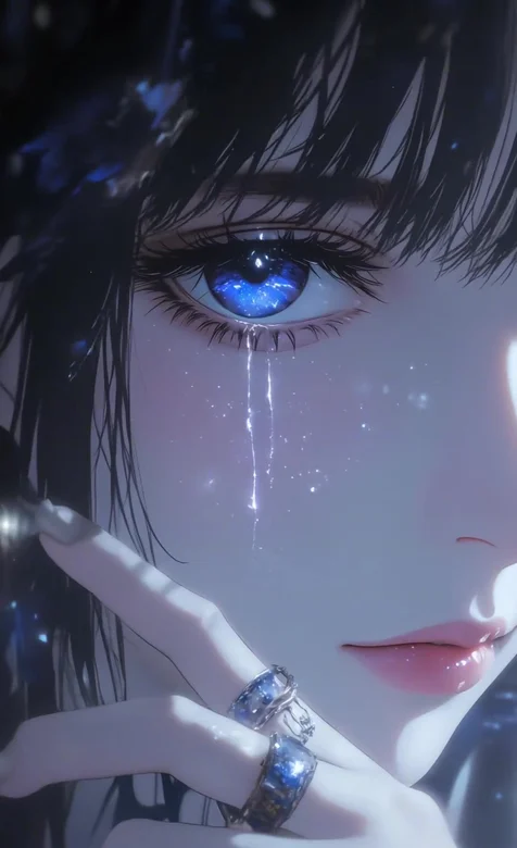 动漫少女·泪落星河蓝眸碎光 唯美梦幻动态手机壁纸 – 高清 桌面壁纸 开放版权素材 免费下载 手机电脑通用背景图
