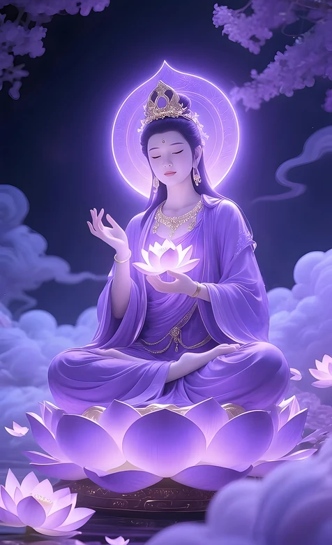 观音·持莲坐莲 国风唯美禅意手机壁纸 – 高清 桌面壁纸 开放版权素材 免费下载 手机电脑通用背景图