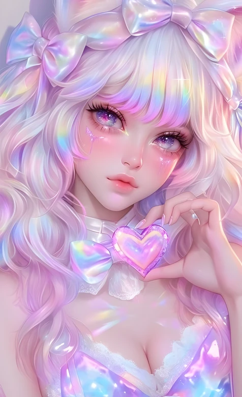 二次元梦幻彩虹猫耳少女·蝴蝶结爱心 唯美手机壁纸 – 高清 桌面壁纸 开放版权素材 免费下载 手机电脑通用背景图