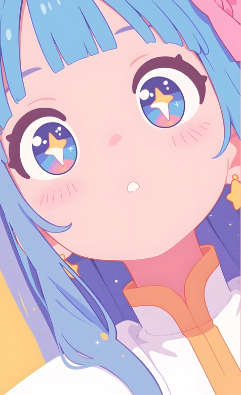 蓝发星星眼少女·二次元梦幻风 清新治愈手机壁纸 – 高清 桌面壁纸 开放版权素材 免费下载 手机电脑通用背景图