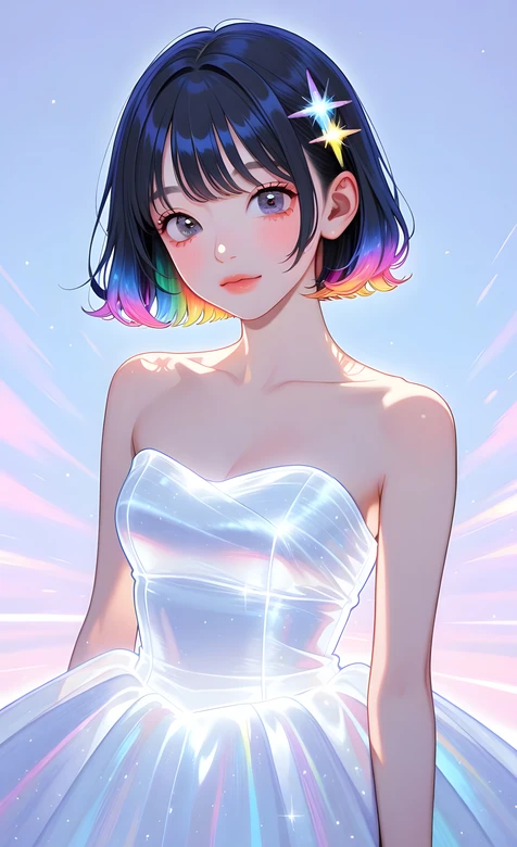 彩虹渐变短发少女·二次元唯美风 原创插画 高人气少女壁纸 – 高清 桌面壁纸 开放版权素材 免费下载 手机电脑通用背