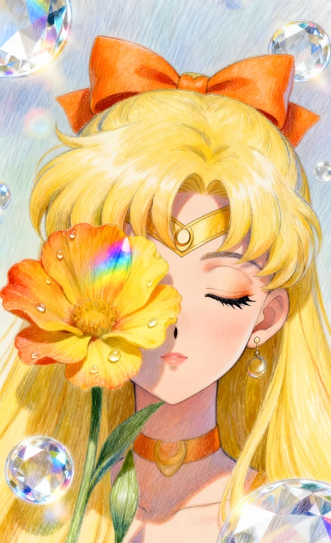 爱野美奈子·花映金饰 美少女战士唯美手绘治愈系手机壁纸 – 高清 桌面壁纸 开放版权素材 免费下载 手机电脑通用背景