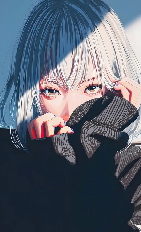 银发少女·光影交错 唯美插画风二次元壁纸（治愈系少女壁纸） – 高清 桌面壁纸 开放版权素材 免费下载 手机电脑通用