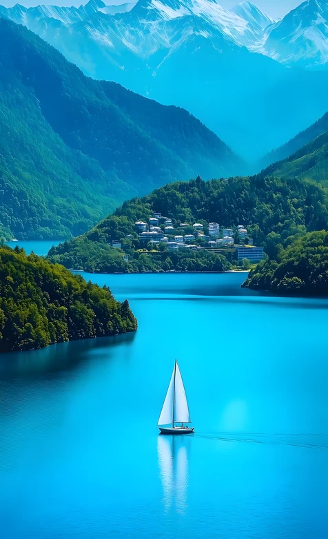 湖光山色帆船小镇·唯美清新自然风景手机壁纸（超高清自然风景壁纸） – 高清 桌面壁纸 开放版权素材 免费下载 手机电