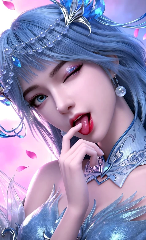 蓝发水晶饰少女·国漫唯美风 二次元游戏壁纸 – 高清 桌面壁纸 开放版权素材 免费下载 手机电脑通用背景图