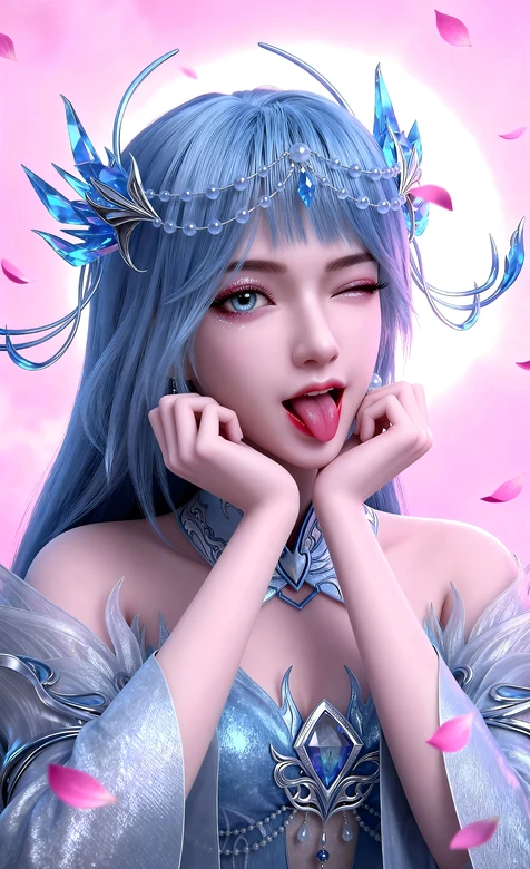 蓝发冰晶少女·梦幻粉蓝国漫风游戏壁纸 – 高清 桌面壁纸 开放版权素材 免费下载 手机电脑通用背景图