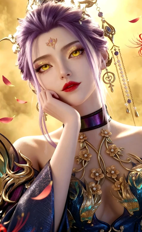 国风玄幻国漫人物紫发金眸华服女角色·精致建模壁纸 高人气角色设计 – 高清 桌面壁纸 开放版权素材 免费下载 手机电