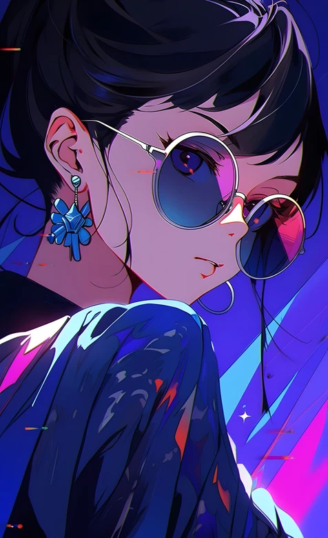赛博朋克风动漫少女·墨镜耳饰 高人气手机壁纸 – 高清 桌面壁纸 开放版权素材 免费下载 手机电脑通用背景图