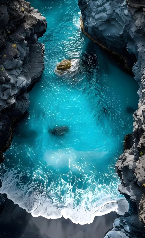 蓝海水黑岩海湾·唯美写实 小众海湾手机壁纸 – 高清 桌面壁纸 开放版权素材 免费下载 手机电脑通用背景图