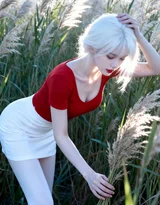 芦苇丛中白衣女子·唯美写实风 氛围感美女写真