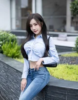 气质女生·清新写实风 短款衬衫+紧身牛仔裤 街拍女神范写真