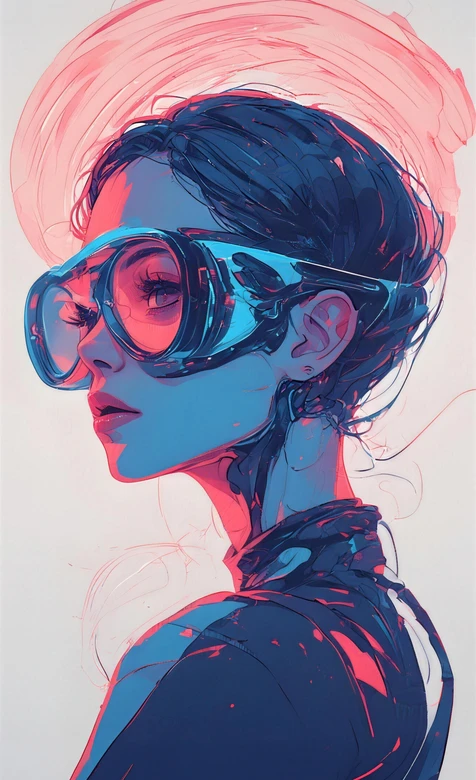 赛博朋克原创插画人物·护目镜红蓝撞色 赛博朋克手机壁纸 – 高清 桌面壁纸 开放版权素材 免费下载 手机电脑通用背景
