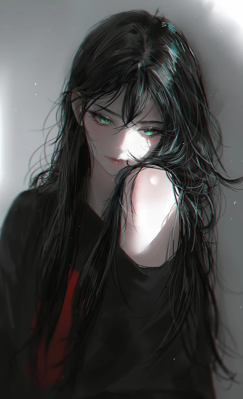 黑长直绿眼少女·暗黑写实风原创插画 高人气手机壁纸 – 高清 桌面壁纸 开放版权素材 免费下载 手机电脑通用背景图