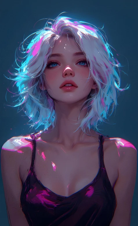 霓虹光效银发少女·赛博朋克写实风原创插画 超火手机壁纸 – 高清 桌面壁纸 开放版权素材 免费下载 手机电脑通用背景