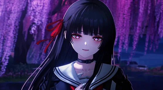 暗黑系红瞳少女·水手服 紫藤花下动态电脑壁纸爆款 – 高清 桌面壁纸 开放版权素材 免费下载 手机电脑通用背景图