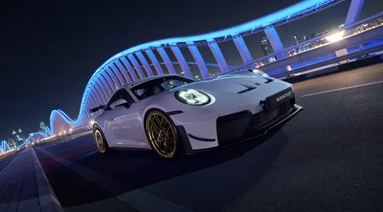 白色保时捷跑车·赛博都市夜景风 超高清汽车夜景壁纸 – 高清 桌面壁纸 开放版权素材 免费下载 手机电脑通用背景图-iPhone17-1