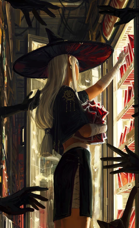 白发女巫·红包装采购 暗黑奇幻风插画 超火手机壁纸 – 高清 桌面壁纸 开放版权素材 免费下载 手机电脑通用背景图