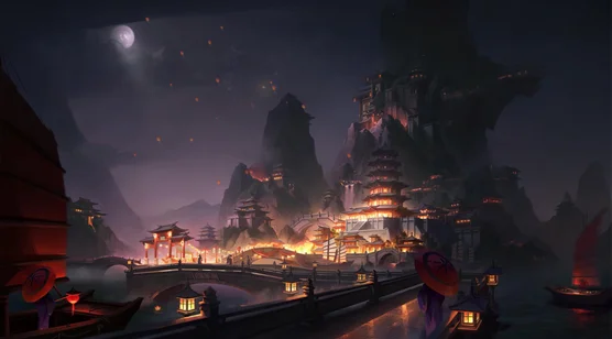 国风仙侠山城夜景·唯美古风游戏动态电脑壁纸 – 高清 桌面壁纸 开放版权素材 免费下载 手机电脑通用背景图-iPhone17-1