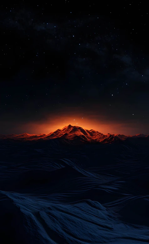 星空火山·暗黑唯美风 橙红霞光山峦 高质感夜景壁纸 – 高清 桌面壁纸 开放版权素材 免费下载 手机电脑通用背景图