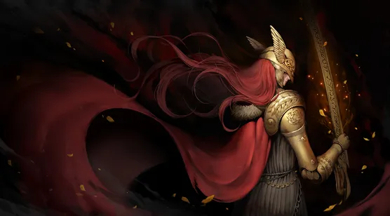 玛莲妮亚·金甲红披风 暗黑奇幻游戏风 超宽屏壁纸精选 – 高清 桌面壁纸 开放版权素材 免费下载 手机电脑通用背景图-iPhone17-1