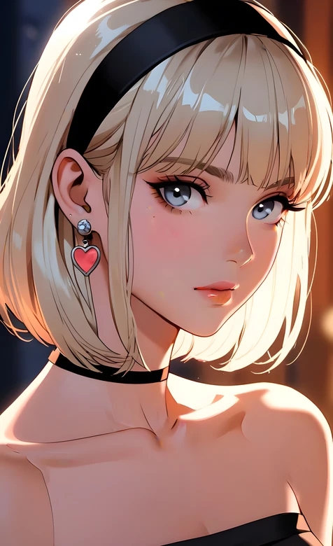 二次元美少女·金发心形耳环·精致插画 高人气手机壁纸 – 高清 桌面壁纸 开放版权素材 免费下载 手机电脑通用背景图