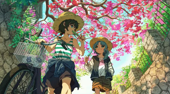 动漫少女花巷骑行·唯美日系国漫风 治愈电脑壁纸 – 高清 桌面壁纸 开放版权素材 免费下载 手机电脑通用背景图-iPhone17-1