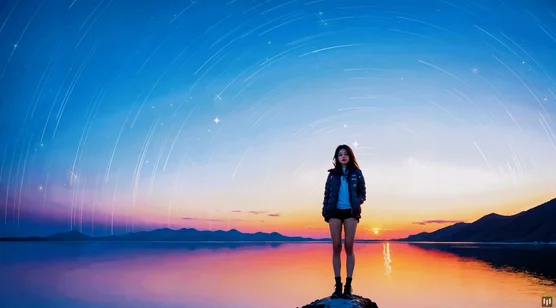 湖畔少女·星轨日落唯美动态电脑壁纸（星空湖景动态壁纸） – 高清 桌面壁纸 开放版权素材 免费下载 手机电脑通用背景